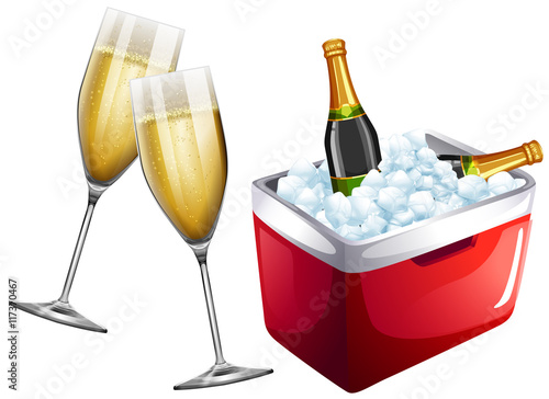 Champagne glasses and icebox