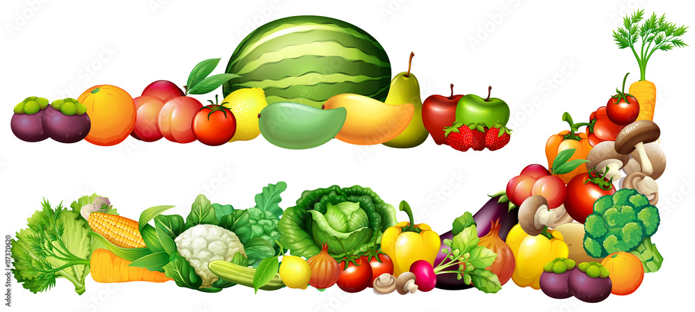 Fototapeta Stos świeżych warzyw i owoców