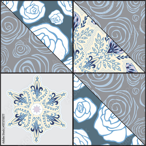abstract seamless patcwork tile with floral ornament.arabic or o