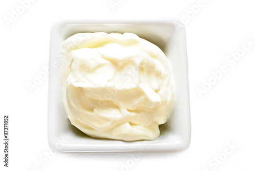 Mayonnaise or Sour Cream in a White Square Bowl 