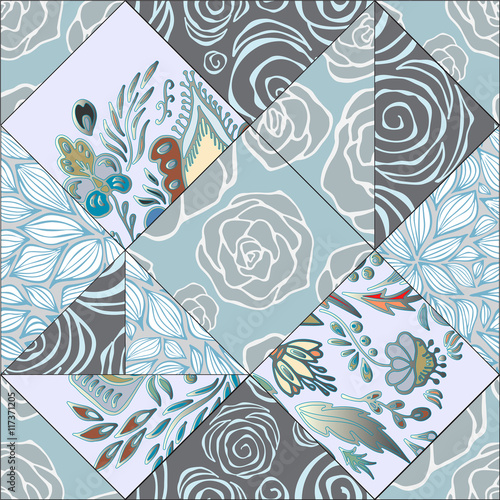 abstract seamless patcwork tile with floral ornament.arabic or o
