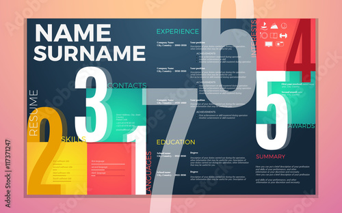 modern cv resume template. Bright contrast colors infographic with curriculum vitae infographic