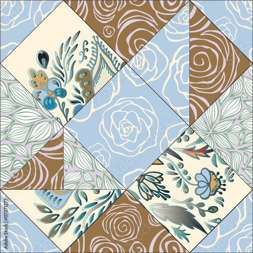 abstract seamless patcwork tile with floral ornament.arabic or o