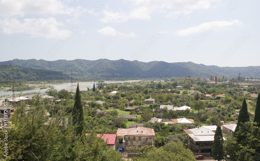 Top view on the village Bzyb in Abkhazia