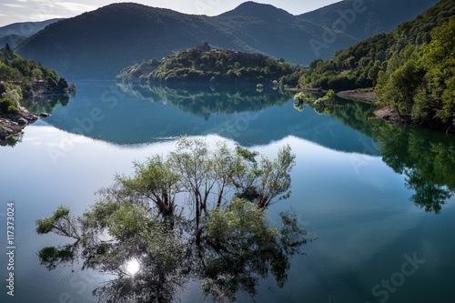 Vagli di Sotto village on Lago di Vagli, Vagli lake, Tuscany, It