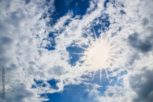 Blue sky with clouds and sun beautiful