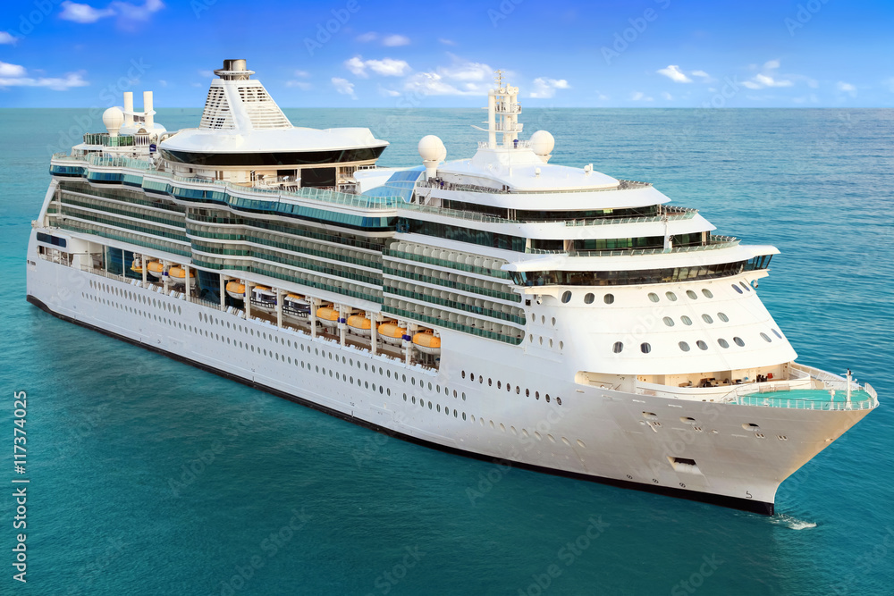 Luxury Cruise Ship Sailing to Port