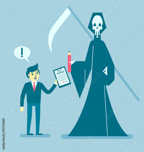 Businessman sign contract with the grime reaper