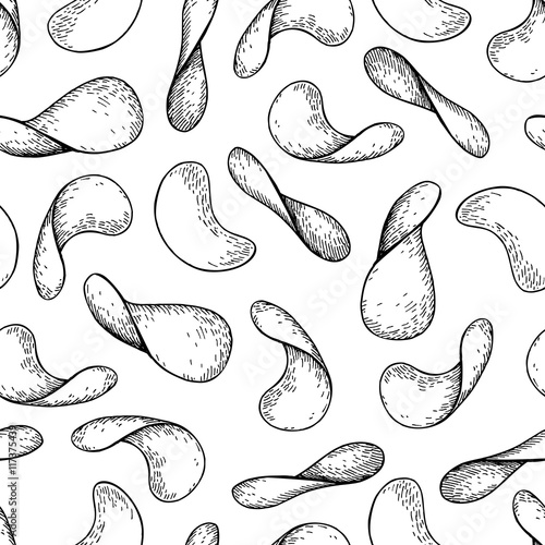Potato chips vector seamless pattern. Hand drawn food background