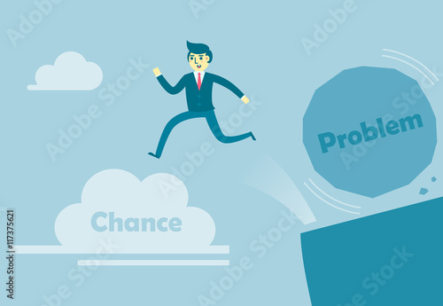 Businessman jump to the cloud of chance.