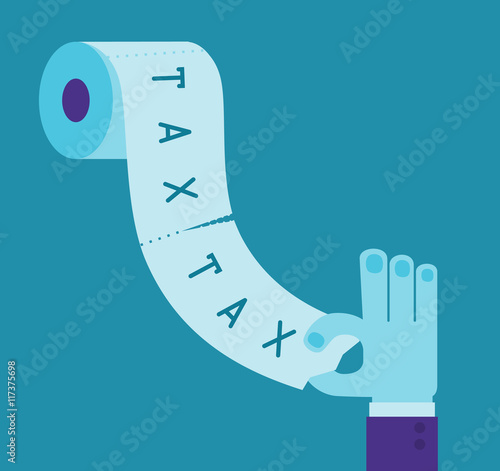 Businessman 's hand pull the paper  of taxes