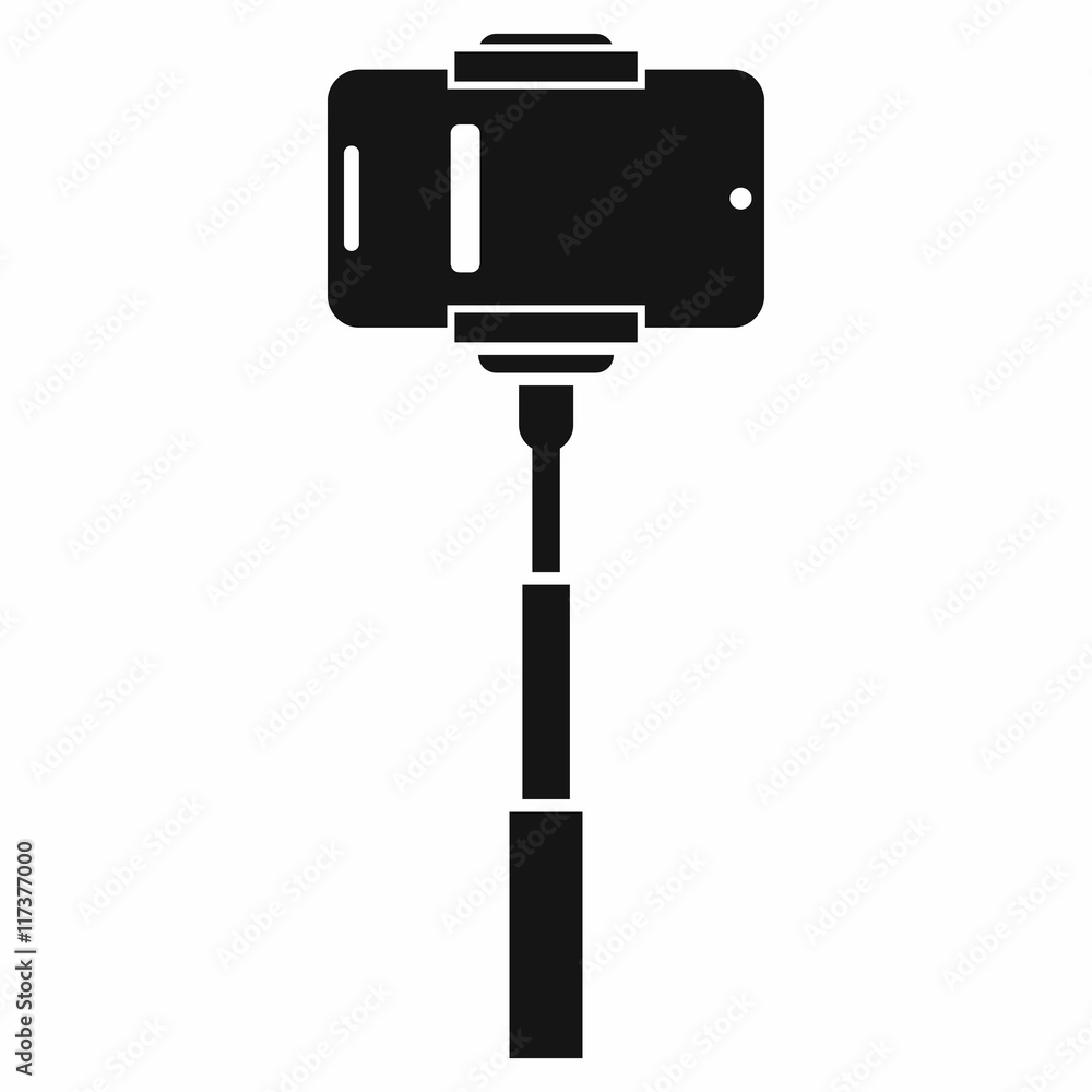 Mobile phone on a selfie stick icon in simple style isolated on white background. Device symbol Mobile phone on a selfie stick icon in simple style isolated on white background. Device symbol