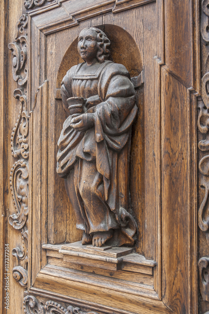 A bas-relief sculpture on a medieval door in Tallinn