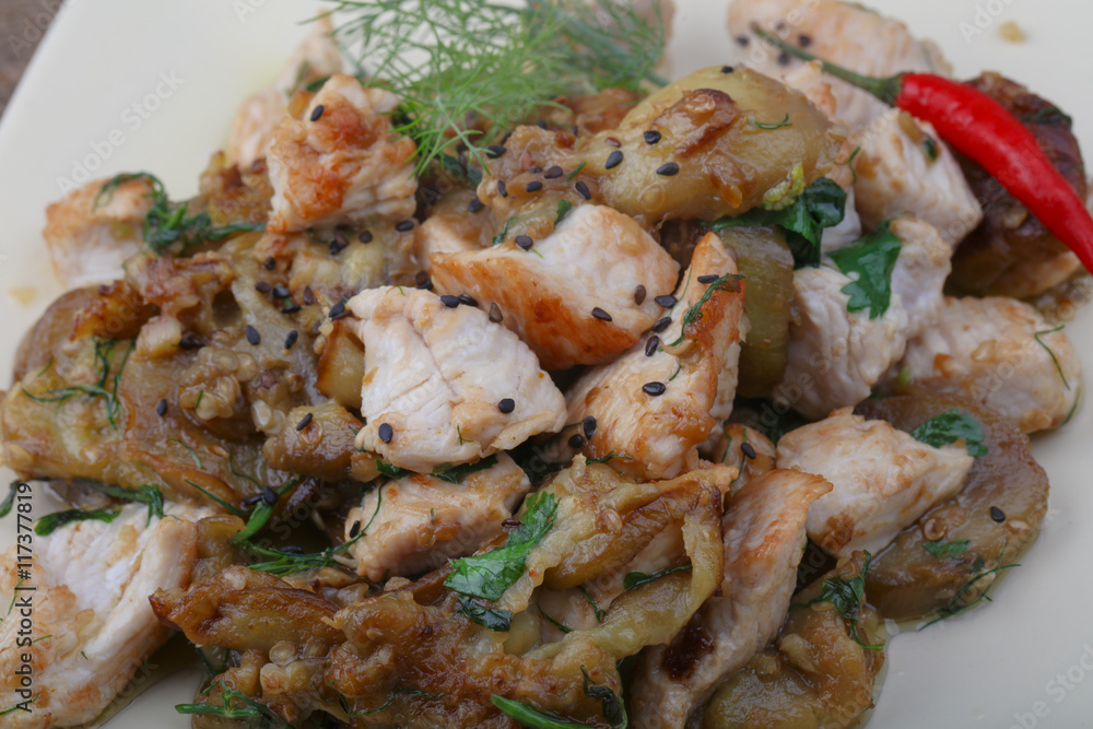 Stir-fry chicken with eggplant Stir-fry chicken with eggplant