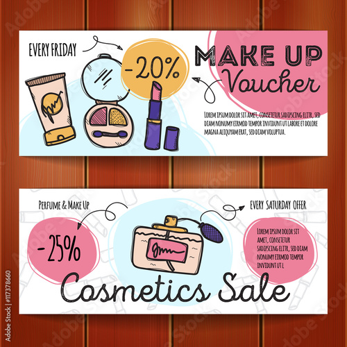 Vector set of discount coupons for make up products and perfumes.