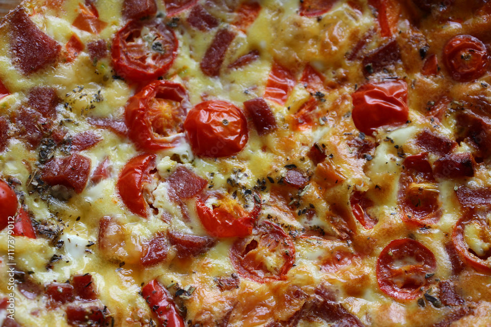 Scrambled eggs with red pepper,tomatoes,sausage. Scrambled eggs with red pepper,tomatoes,sausage.