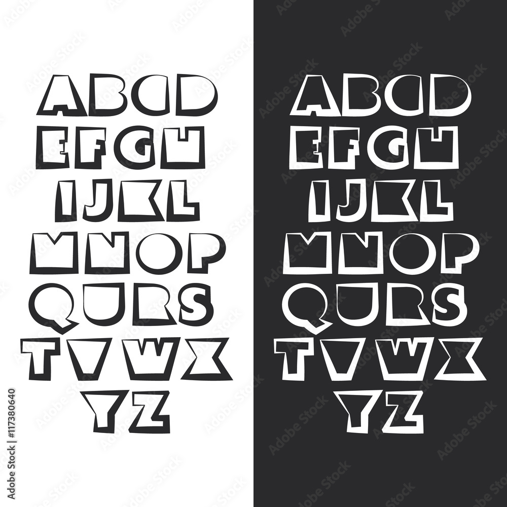 Modern Black and White Bold Font Set Design - Line Art Style