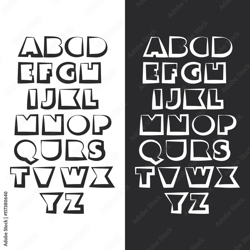 Modern Black and White Bold Font Set Design - Line Art Style Modern Black and White Bold Font Set Design - Line Art Style