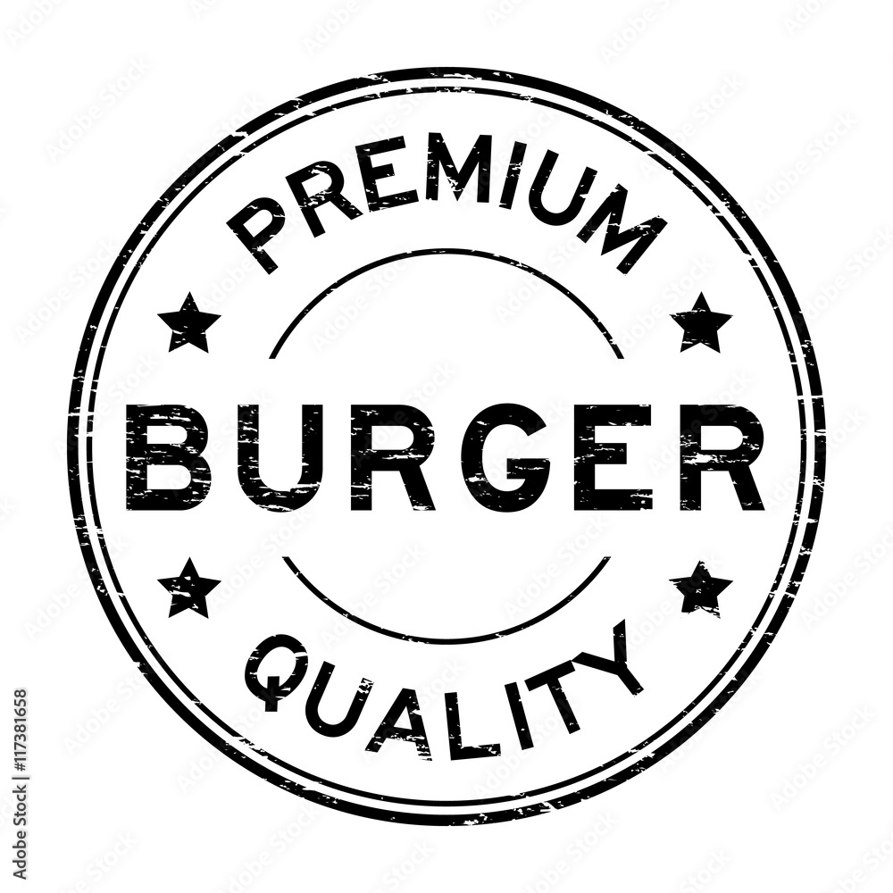 Grunge black premium quality burger rubber stamp