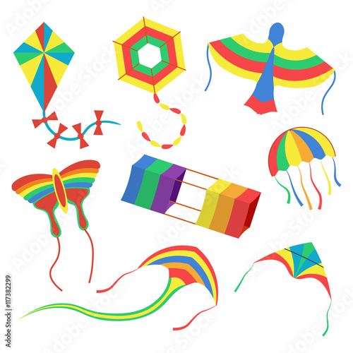 colorful kites set vector illustration isolated on white background