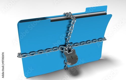 folder with chain and padlock, hidden data, security, 3d render photo
