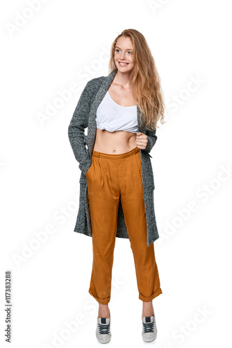 Trendy young smiling happy looking away