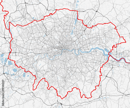 Map of London city. Roads