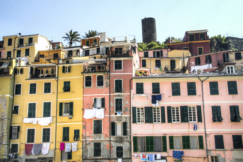 Historic houses in the coastal town Vernazza in Cinque Terre, Italy
