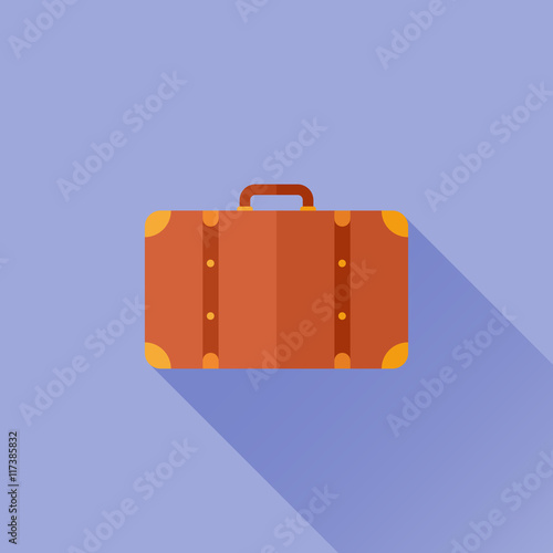 Suitcase flat icon with long shadow. Travel bag vector illustration.
