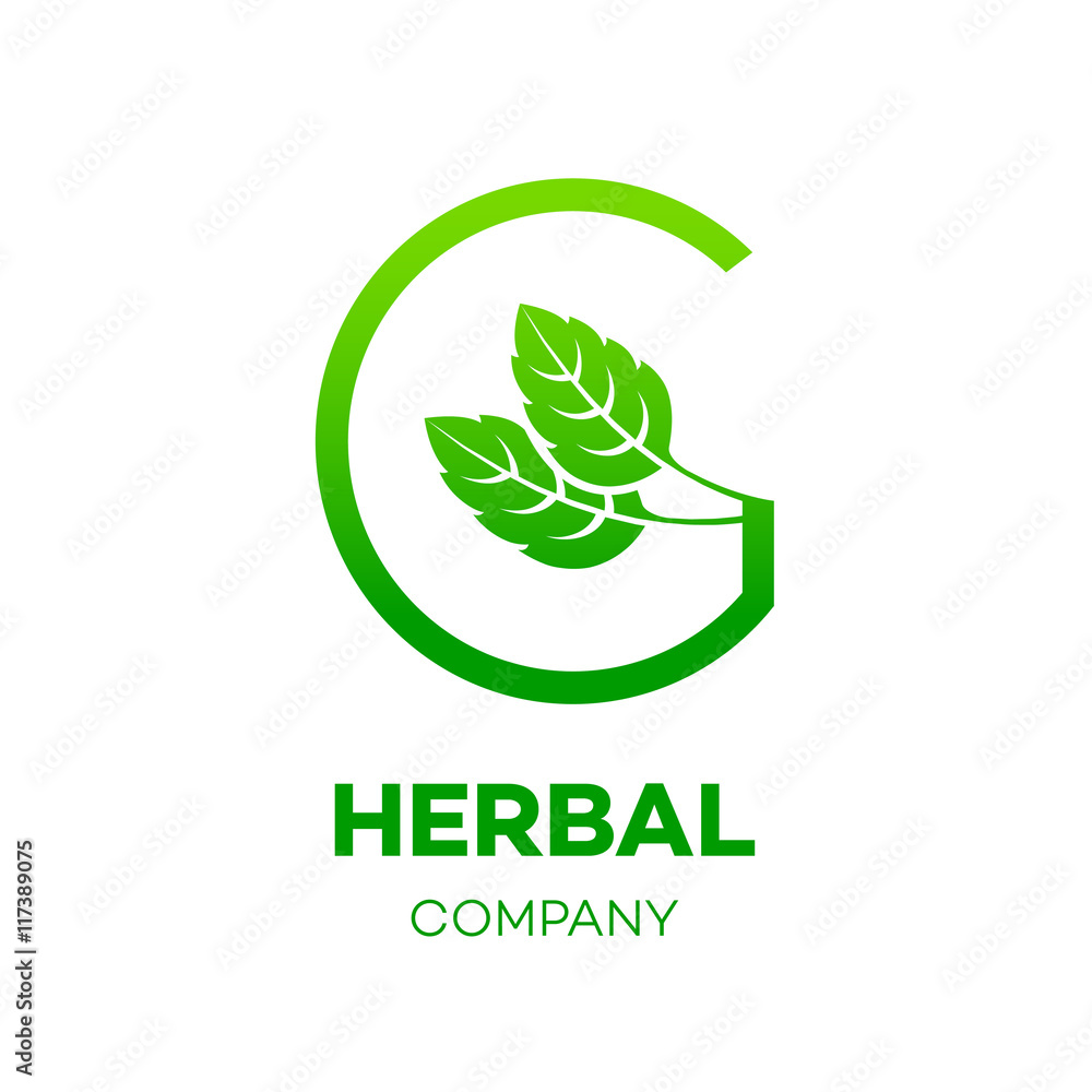 Letter G logo,Green leaf,Herbal,Pharmacy,ecology vector illustration