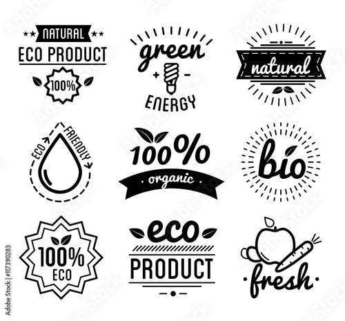 Set of organic food labels and design elements