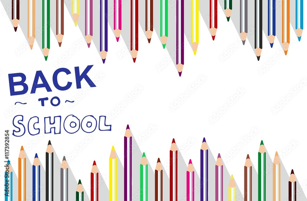Welcome Back to SCHOOL background Colored Pencils Frame Template - obrazy, fototapety, plakaty 