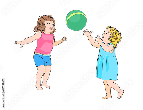 Девочки с мячом-1 Little Girls with a Boll-1