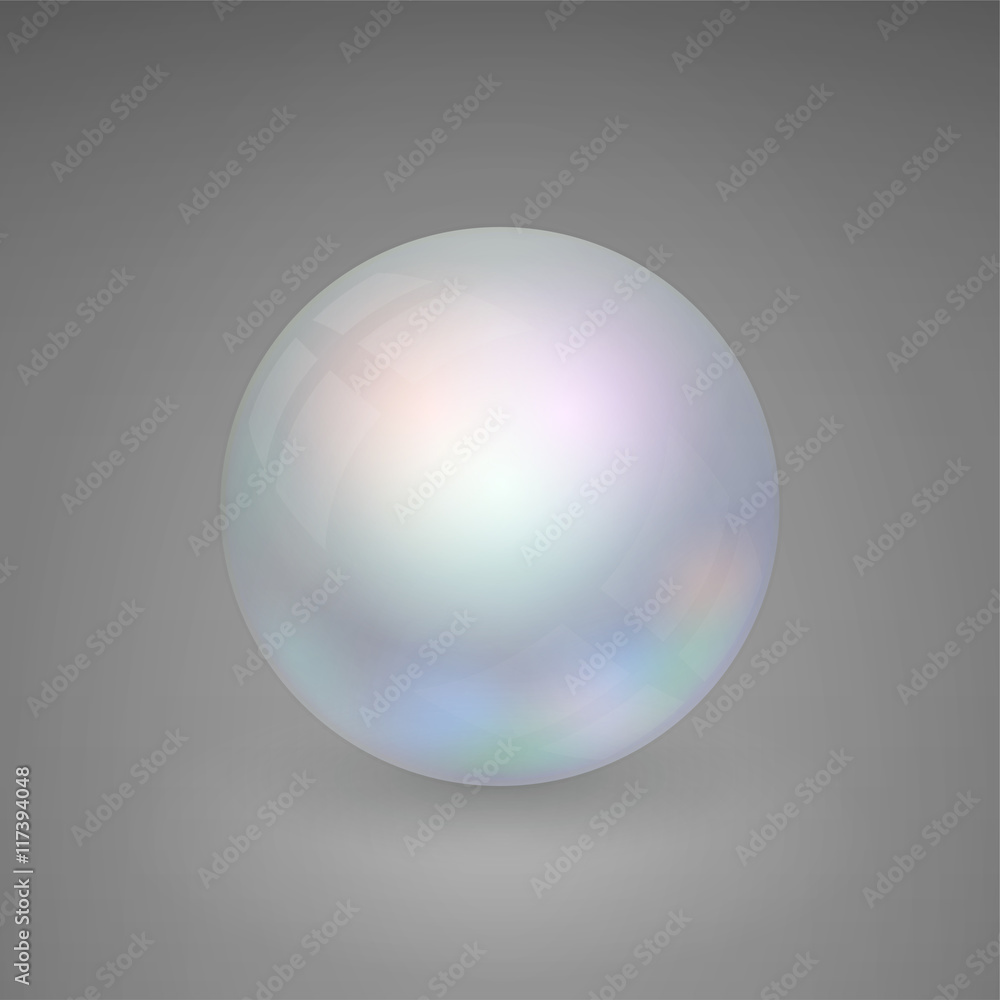 Soap bubble isolated on gray background. Detailed bubble. Shimmers in different colors.