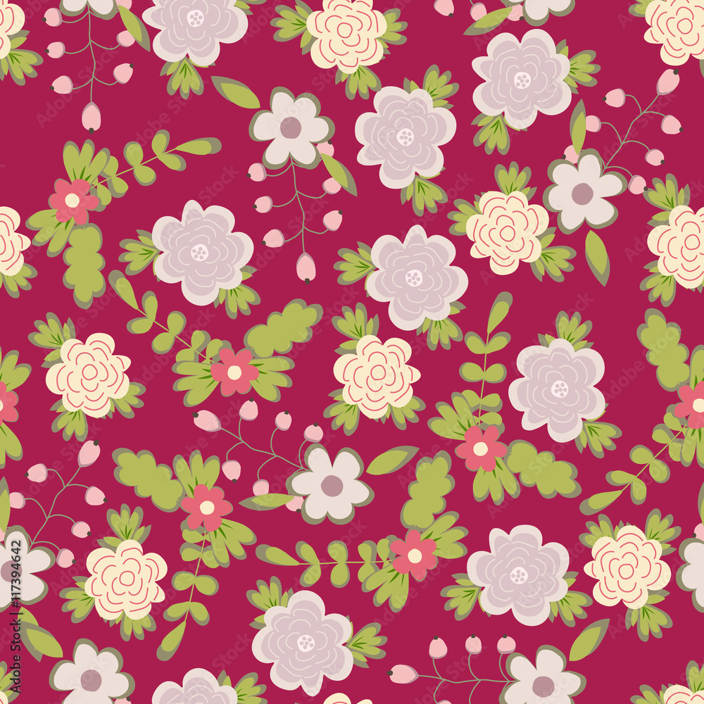 Seamless floral pattern. Colorful summer background for creating card, invitation, wedding, decoration, textile. Bright illustration.