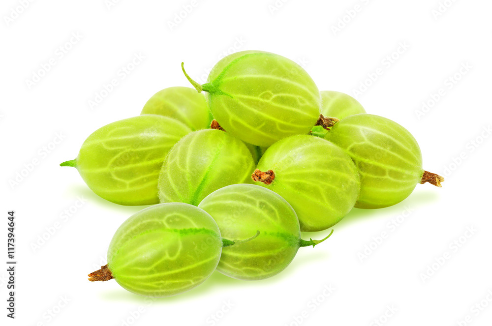 Heap of fresh ripe gooseberry berries without leaves isolated on white background. Design element for product label, catalog print, web use. Heap of fresh ripe gooseberry berries without leaves isolated on white background. Design element for product label, catalog print, web use.