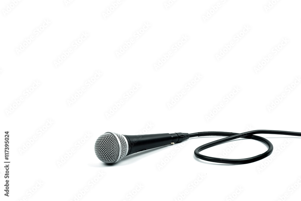 Naklejka premium Microphone with cable on white background