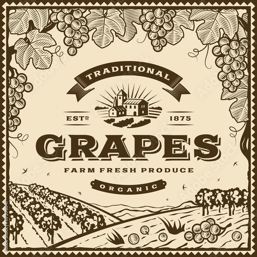 Vintage brown grapes label