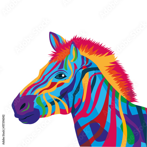 flat design colorful zebra drawing icon vector illustration