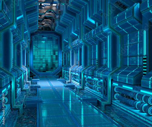 Fototapeta Naklejka Na Ścianę i Meble -  3d illustration of sci-fi corridor interior