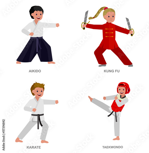 Cartoon kid wearing kimono, martial art