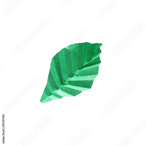 Summer green leaf background colorful origami paper leaves. Isol