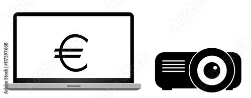 Euro sur un écran d'ordinateur et un vidéo projecteur photo