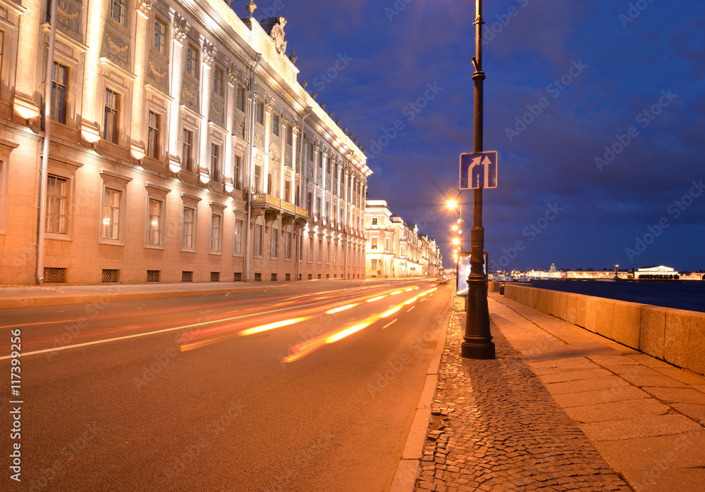 Marble Palace and embankment of Neva River.