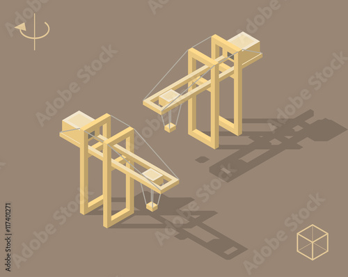 Set of Isolated Isometric Minimal City Elements. Crane with Shadows.