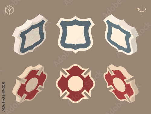 Set of Isolated Isometric Minimal Elements. Police and Fire Department Badge.
