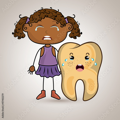 crying cartoon girl with colored clothes and crying cartoon toot