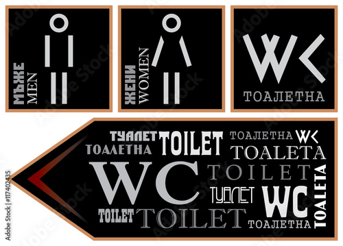 WC - Signs for toilet different languages and fonts