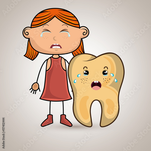crying cartoon girl with colored clothes and crying cartoon toot