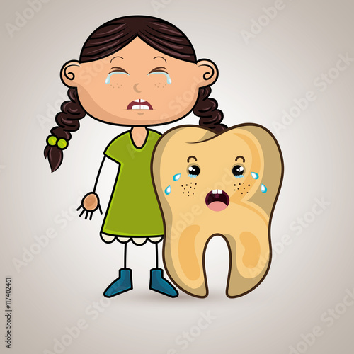 crying cartoon girl with colored clothes and crying cartoon toot
